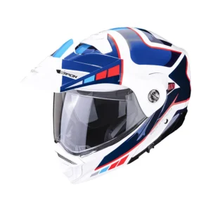 Casco Modulare Scorpion, Adx 2 Camino, bianco perlato, blu e rosso lucido