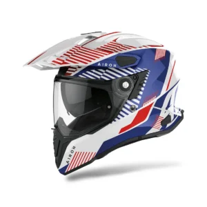 Casco adventure Airoh Commander boost, bianco, rosso e blu lucido