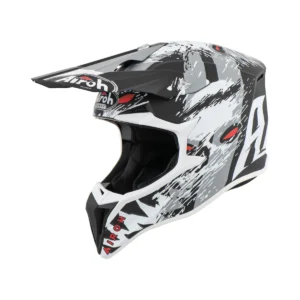 Casco da cross Enduro, Airoh Wraap Demon, bianco opaco con finiture nere e rosse