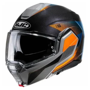 Casco modulare HJC I100, Beston MC-27, nero con finiture arancioni e grigie