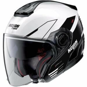 Casco jet, Nolan N40.5 zefiro, bianco metallizzato con finiture nere e rosse